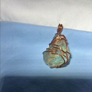 Elegant Copper Wrapped Iridescent Pendant